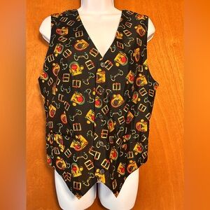 Vtg Vest Women’s Size S 100% Silk Black Horse Scottish Equestrian Hunting 80’s